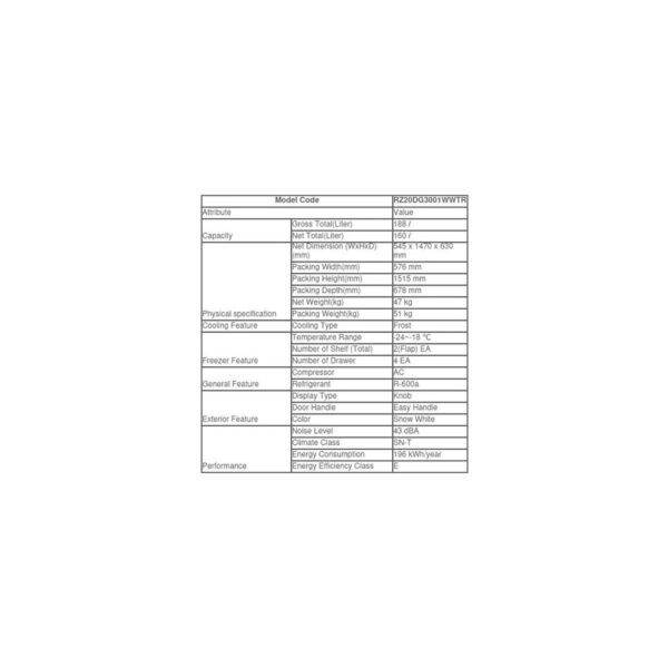 Samsung RZ20DG3001WWTR 160 lt Tek Kapılı Derin Dondurucu E Enerji Sınıfı Çekmeceli Tasarım