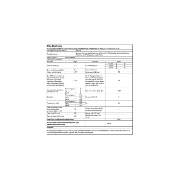 SAMSUNG WW11DB8B95GHAH Bespoke AI Çamaşır Makinesi AI Yıkama 11kg