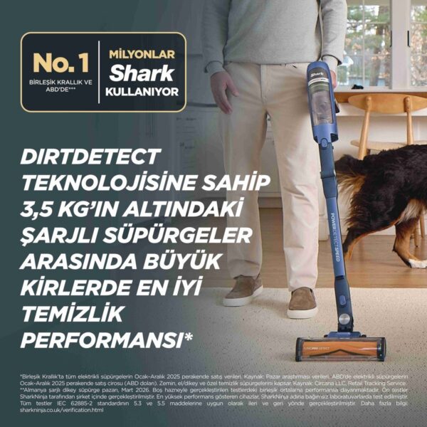 Shark® Powerdetect Speed™ Clean & Empty – Auto Empty Sistemli Pet Başlıklı Şarjlı Dikey Süpürge – Ultramarine