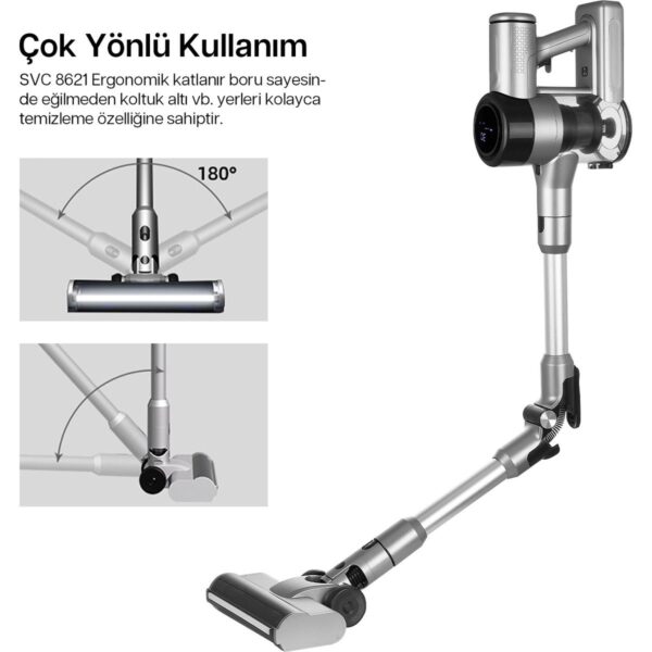 Sinbo SVC-8621 Dikey Kablosuz Şarjlı Süpürge 25.9 V Güç Değeri ile Gri Renk ve LED Aydınlatmalı