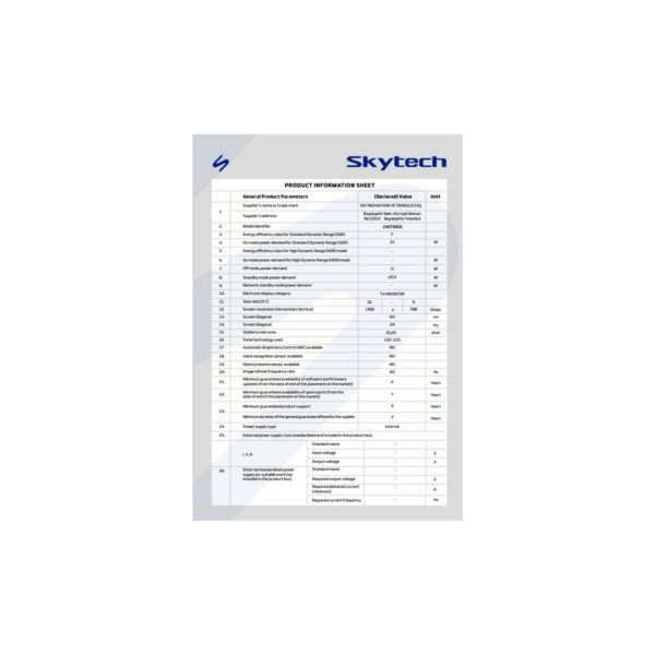 Skytech 24ST3001 24” 60 Uydu Alıcılı Ekran HD Ready LED TV (12 WOLT) ÇERÇEVESİZ