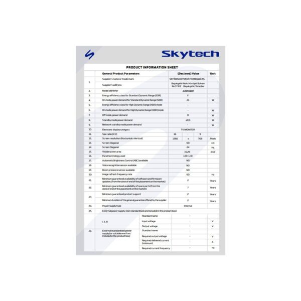 Skytech 24ST3101 24” 60 Ekran HD Ready Android LED TV (12 WOLT) ÇERÇEVESİZ
