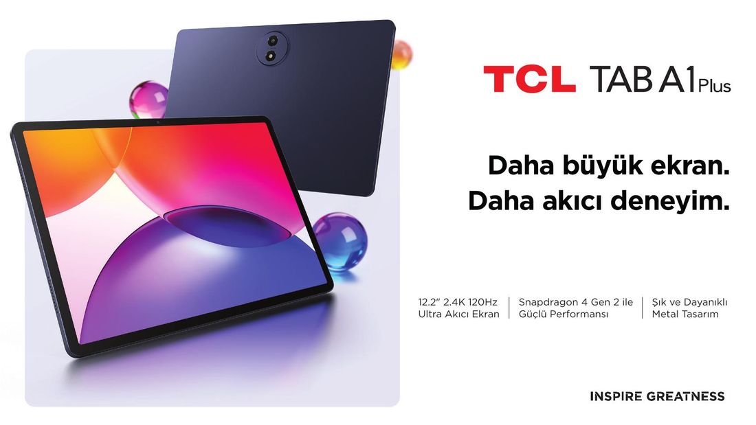 TCL Tab A1 Plus 12.2" 2.4K Ekran 6 GB RAM 128 GB Depolama Android Tablet