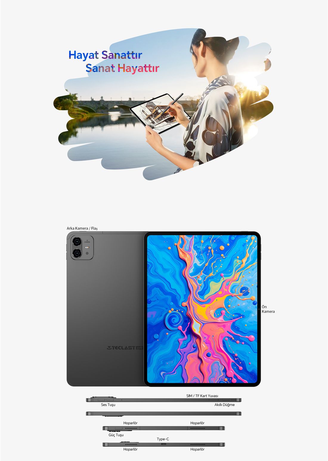 Teclast Artpad Pro 8/256 GB Lte 12.7" Gri + Akıllı Kalem