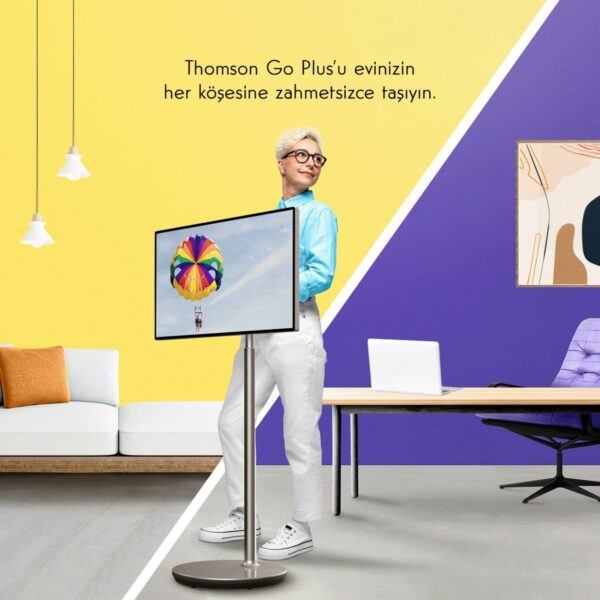 THOMSON Go Plus Taşınabilir Android 32″ 81 Ekran 4K Ultra Hd Dokunmatik, Döndürülebilir, Tekerlekli, Dahili Hoparlörlü Tablet 32UE5M45