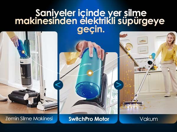 Tineco Floor One Switch S6 Power Kit Kablosuz Akıllı Islak Kuru Elektrikli Süpürge, Zemin Temizleyici Paspas, 21KPA Güçlü Emiş, Çoklu Yüzey Için 5i1 Arada Süpürge