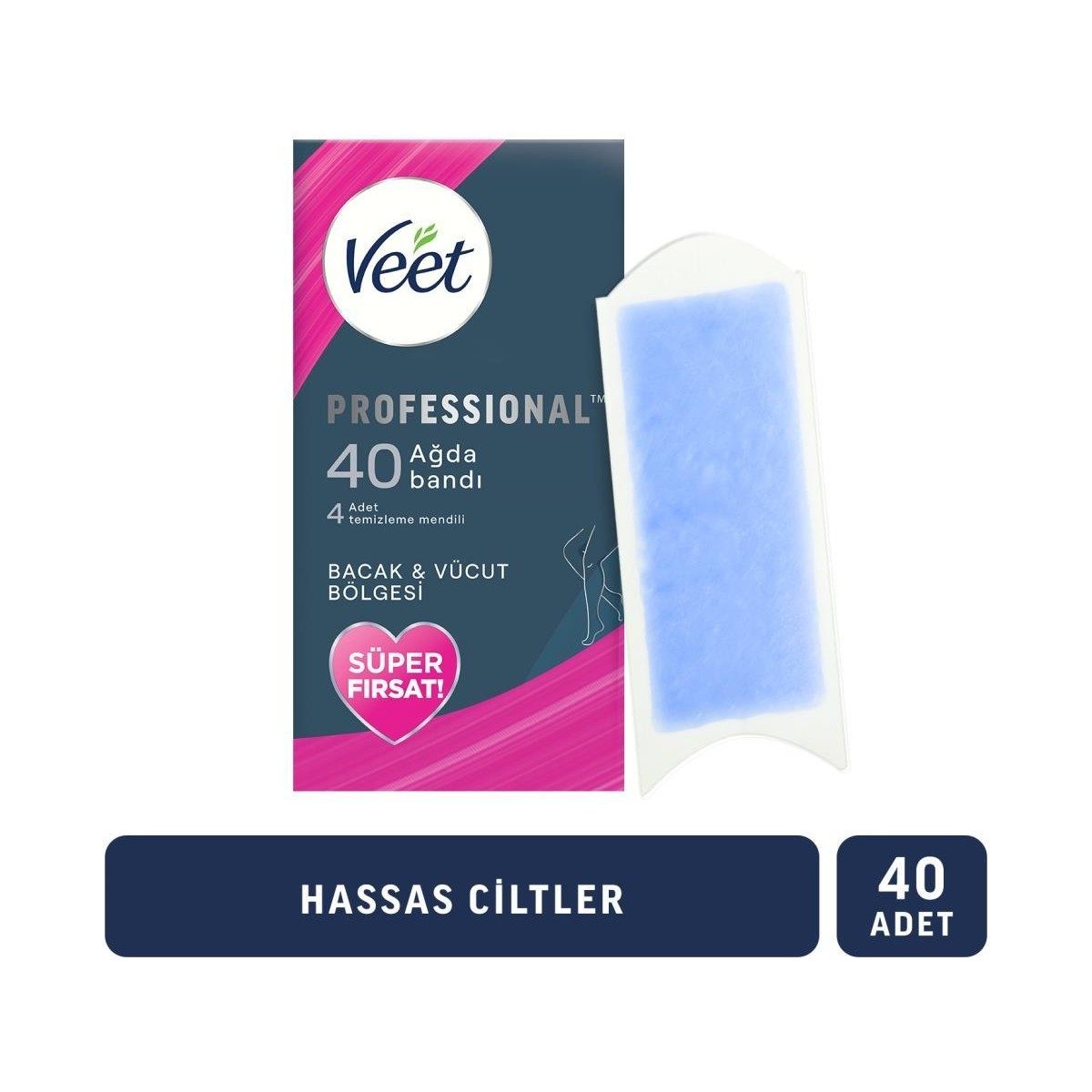 Veet Professional Ağda Bandı Hassas Ciltler İçin 40'lı Bacak & Vücut Bölgesi Temizleme Mendili SGVEET541717
